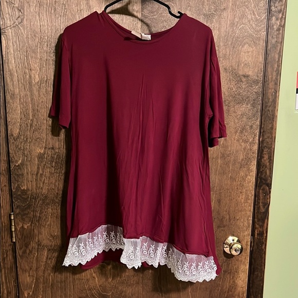 MOA Burgundy Lace Hem Top - Picture 1 of 3